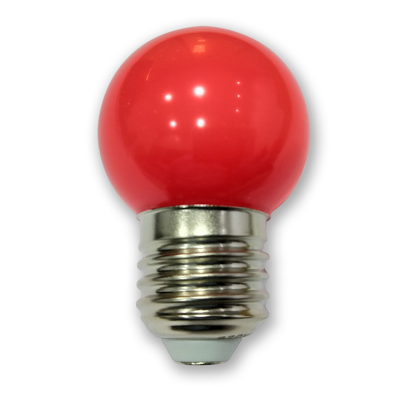 BOMBILLA ESFÉRICA LED 1W E27 - CHIP+DIFUSOR DE COLOR ROJO